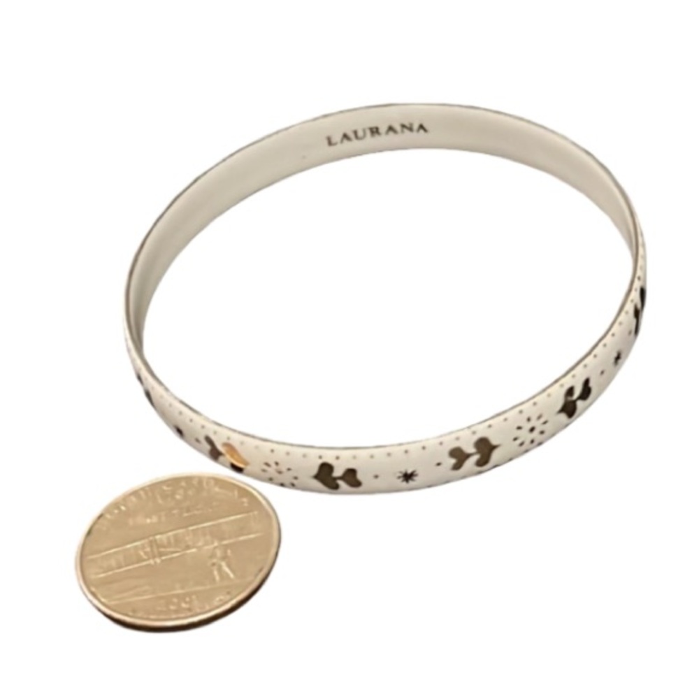 Vintage Laurana White & Gold Gilded Scroll Enamel Bangle Bracelet - Picture 5 of 5